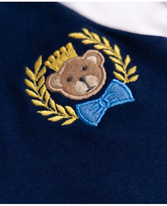 Babyhug 100% Cotton Interlock Knit Half Sleeves Bear Embroidered Party Romper - Navy Blue