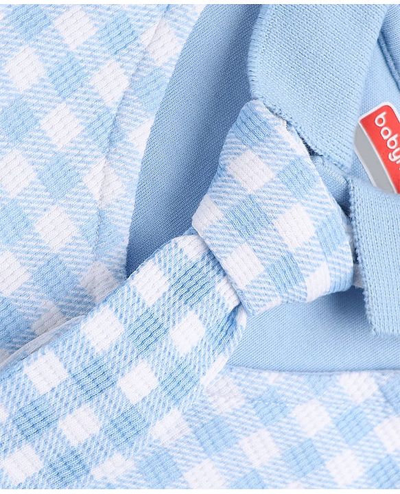 Babyhug 100% Cotton Interlock Woven Full Sleeves Partywear Romper with Attached Waist Coat & Tie - Sky Blue