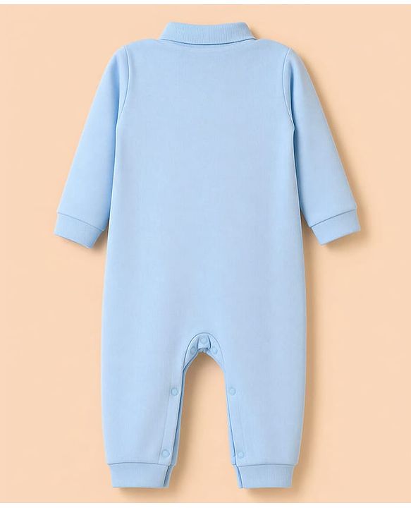 Babyhug 100% Cotton Interlock Woven Full Sleeves Partywear Romper with Attached Waist Coat & Tie - Sky Blue