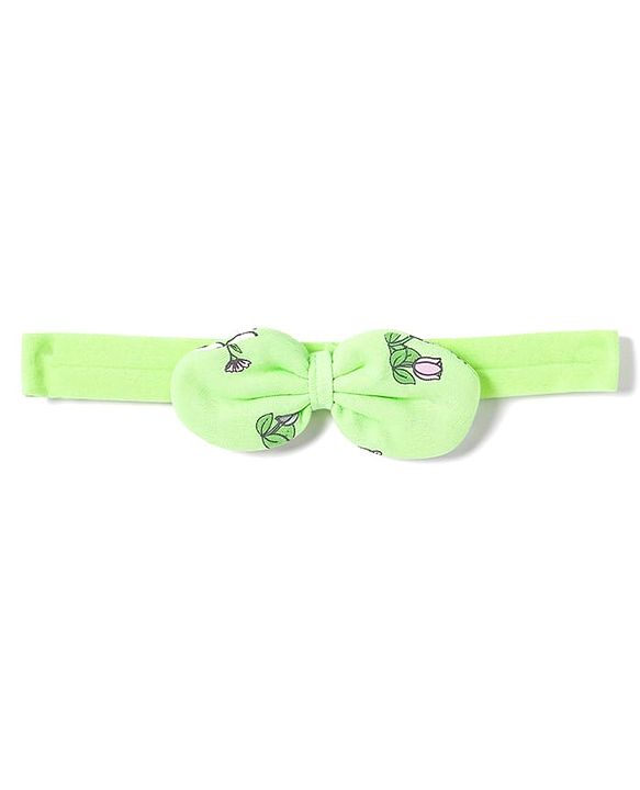 Babyhug 100% Cotton Interlock Knit Frill Sleeves Romper & Head Band With Bunny & Floral Print - Light Green