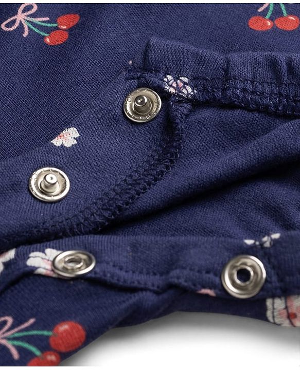 Babyhug 100% Cotton Interlock Knit Half Sleeves Romper & Head Band With Floral Print - Navy