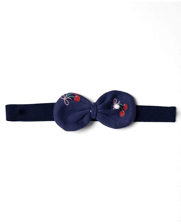 Babyhug 100% Cotton Interlock Knit Half Sleeves Romper & Head Band With Floral Print - Navy