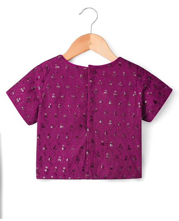Pine Kids Woven Half Sleeves Lehenga Choli Set with Sequin Detailing & Dupatta - Violet
