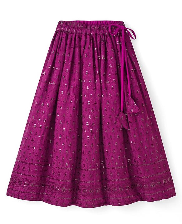Pine Kids Woven Half Sleeves Lehenga Choli Set with Sequin Detailing & Dupatta - Violet