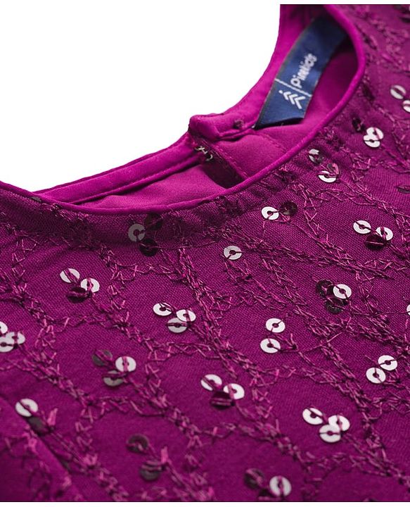 Pine Kids Woven Half Sleeves Lehenga Choli Set with Sequin Detailing & Dupatta - Violet
