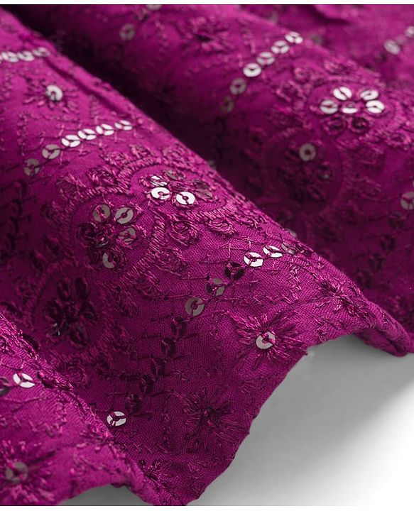 Pine Kids Woven Half Sleeves Lehenga Choli Set with Sequin Detailing & Dupatta - Violet