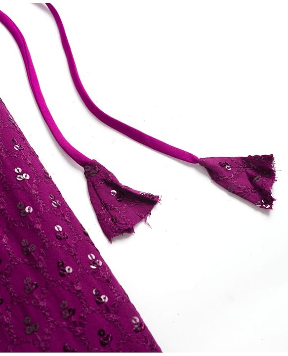 Pine Kids Woven Half Sleeves Lehenga Choli Set with Sequin Detailing & Dupatta - Violet