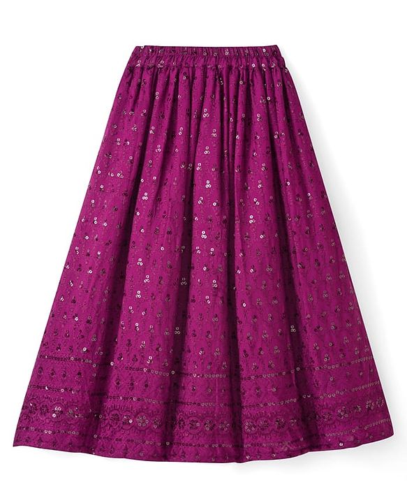 Pine Kids Woven Half Sleeves Lehenga Choli Set with Sequin Detailing & Dupatta - Violet