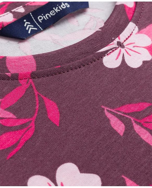 Pine Kids Cotton Knit Half Flutter Top with Floral Print - Multicolor