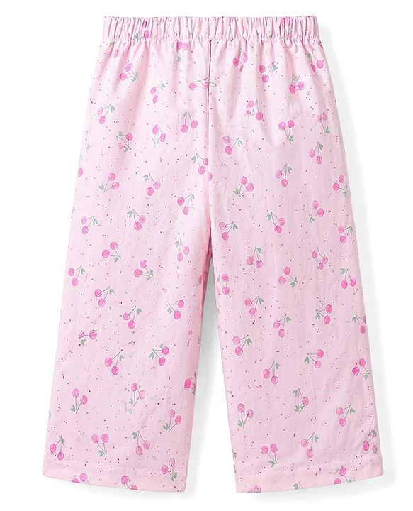 Babyhug Cotton Knit Half Sleeves Top & Pyjama Co-ord Night Suit with Floral Print - Pink