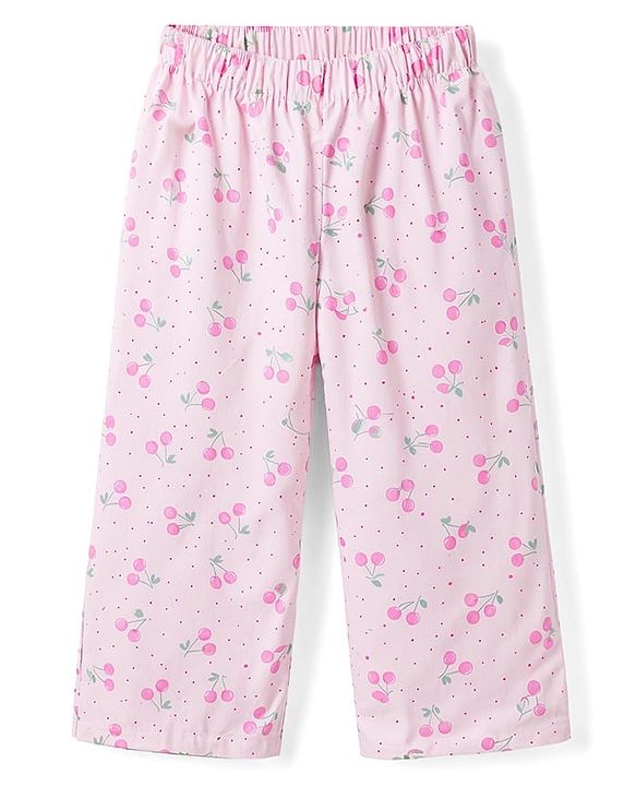 Babyhug Cotton Knit Half Sleeves Top & Pyjama Co-ord Night Suit with Floral Print - Pink