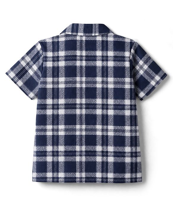 Babyhug Cotton Woven Half Sleeves Shirt & Pyjama Night Suit Print with Checks - Navy