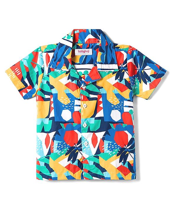 Babyhug Cotton Woven Half Sleeves Printed Shirt & Pyjama Co-ord Night Suit - Blue