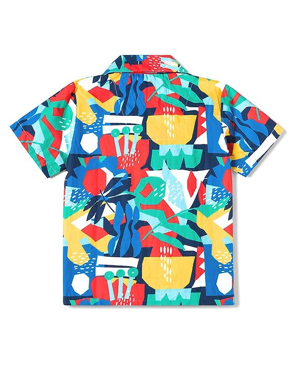 Babyhug Cotton Woven Half Sleeves Printed Shirt & Pyjama Co-ord Night Suit - Blue