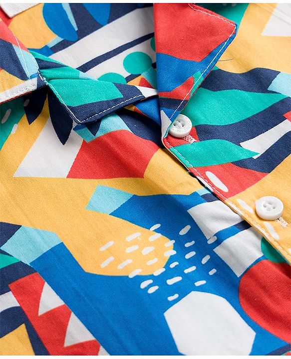 Babyhug Cotton Woven Half Sleeves Printed Shirt & Pyjama Co-ord Night Suit - Blue
