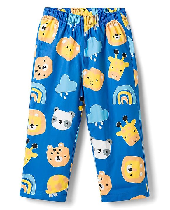 Babyhug Cotton Woven Half Sleeves Shirt & Pyjama Co-ord Night Suit with Animal Print - Blue