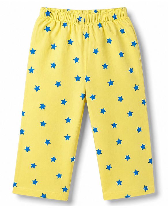 Babyhug Cotton Woven Front Open Half Sleeves Star Printed Shirt & Pyjama Night Suit - Yellow