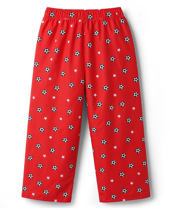 Babyhug Cotton Woven Front Open Half Sleeves Star Printed Shirt & Pyjama Night Suit - Red