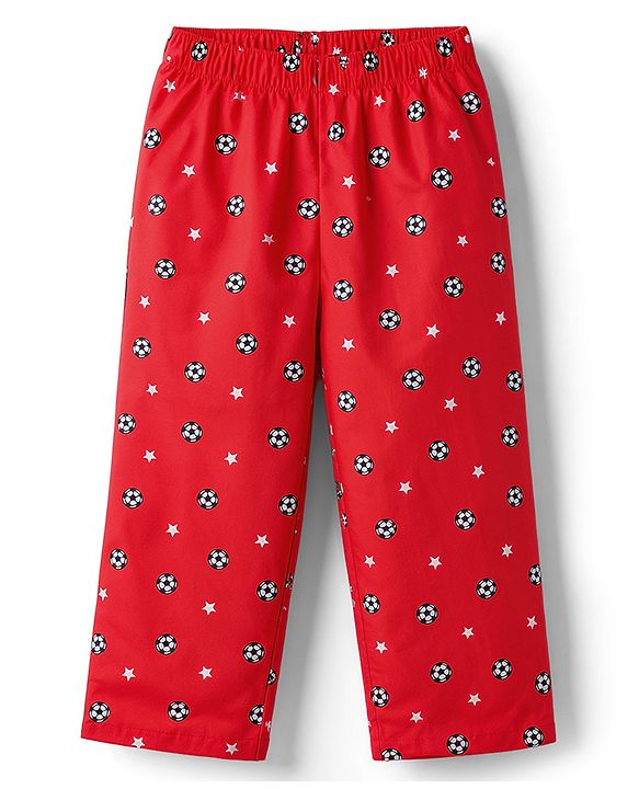Babyhug Cotton Woven Front Open Half Sleeves Star Printed Shirt & Pyjama Night Suit - Red