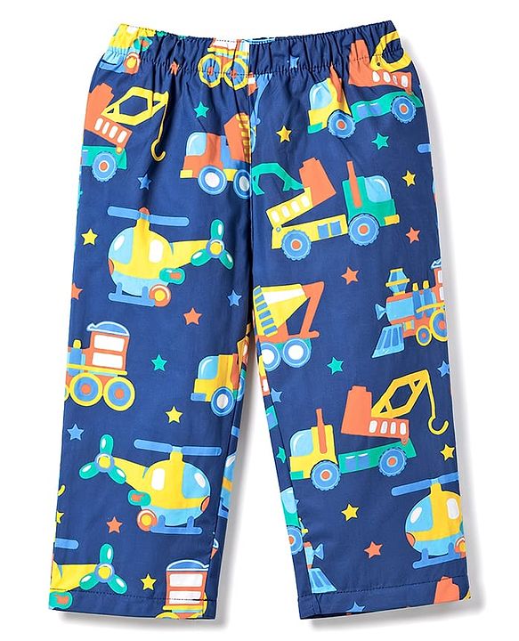 Babyhug Cotton Woven Half Sleeves Shirt & Pyjama Co-ord Night Suit with Vehicle Print - Navy Blue