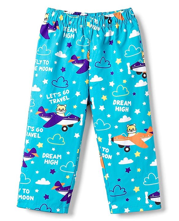 Babyhug Cotton Woven Half Sleeves Shirt & Pyjama Co-ord Night Suit with Animal Print - Blue