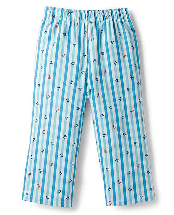 Babyhug Cotton Woven Front Open Half Sleeves Nautical Theme Printed Shirt & Pyjama Night Suit - Blue