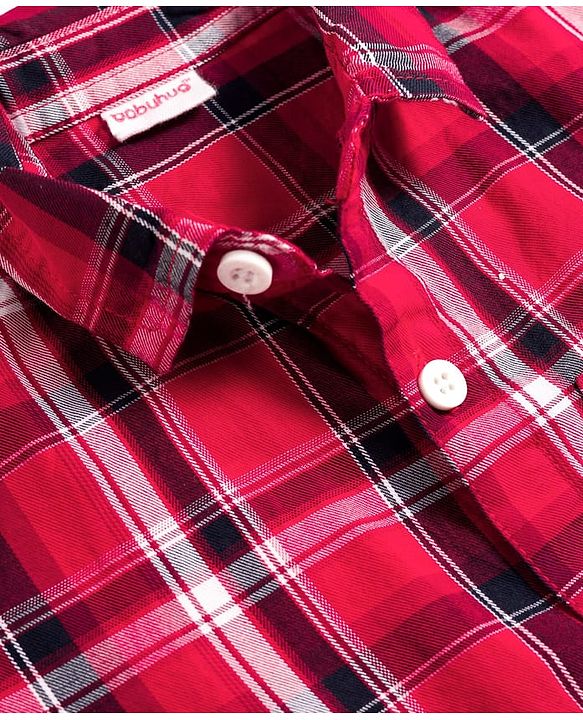 Babyhug Cotton Woven Half Sleeves Checked Shirt & Shorts Set - Red & Beige