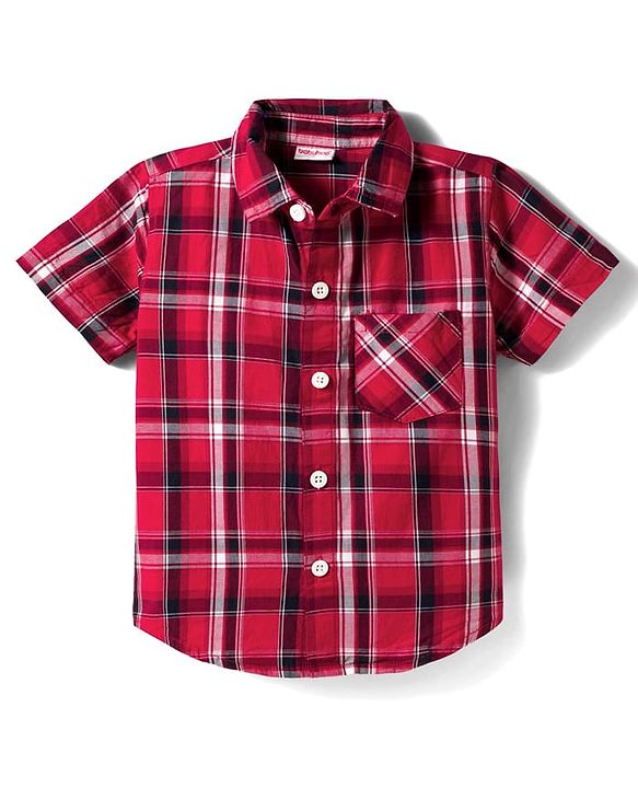 Babyhug Cotton Woven Half Sleeves Checked Shirt & Shorts Set - Red & Beige