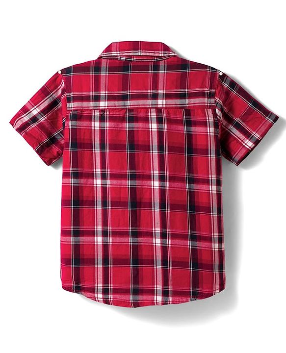 Babyhug Cotton Woven Half Sleeves Checked Shirt & Shorts Set - Red & Beige
