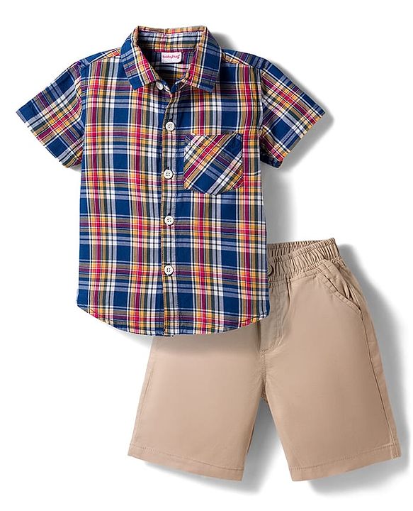 Babyhug Cotton Woven Half Sleeves Checked Shirt & Shorts Set - Multicolour