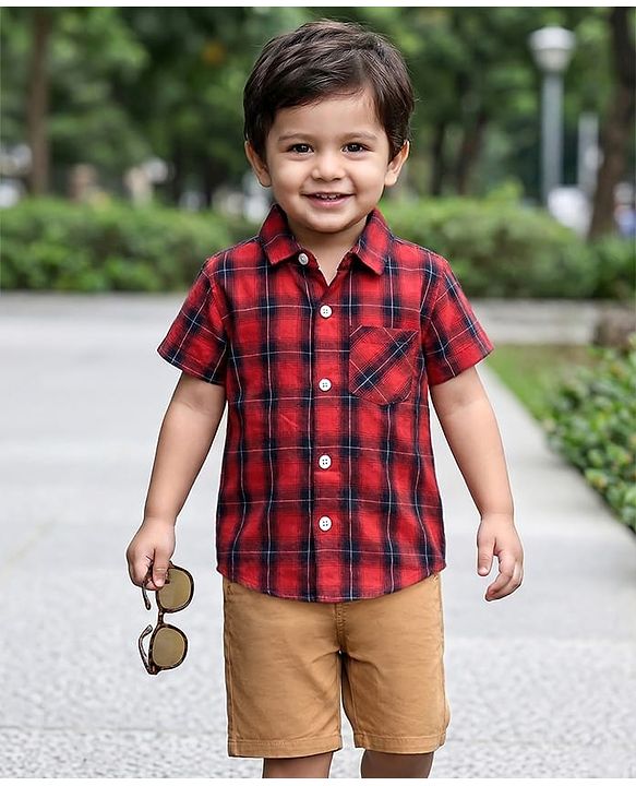 Babyhug Cotton Woven Half Sleeves Checked Shirt & Shorts Set - Multicolour