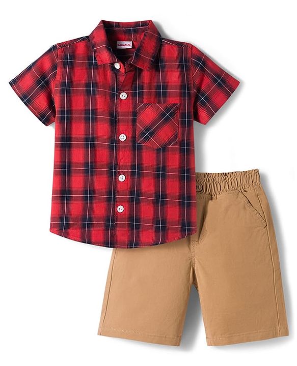 Babyhug Cotton Woven Half Sleeves Checked Shirt & Shorts Set - Multicolour