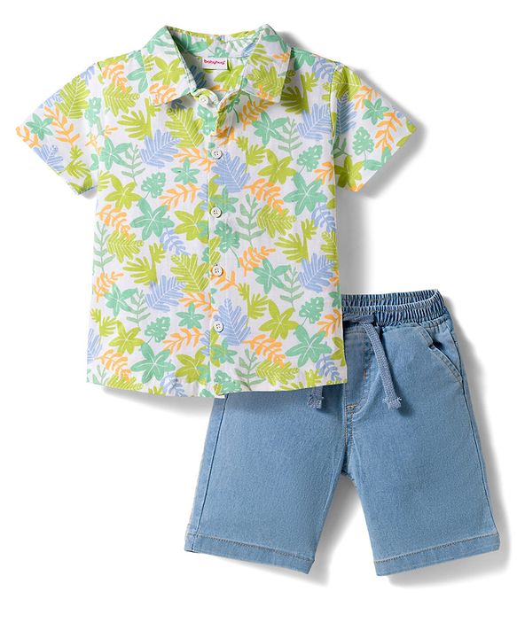 Babyhug Single Jersey Knit Half Sleeves Floral Printed Shirt & Shorts Set - Multicolour