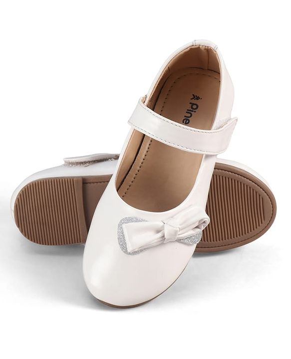 Pine Kids Velcro Closure Ballerina With Bow Applique - White