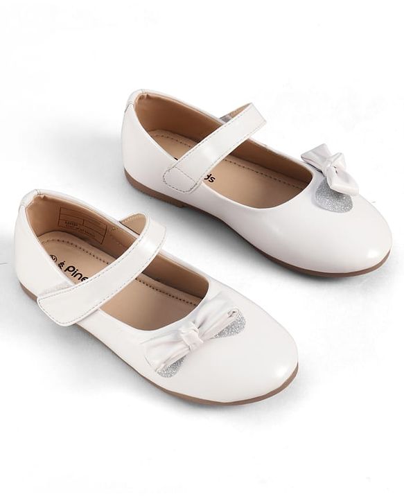Pine Kids Velcro Closure Ballerina With Bow Applique - White