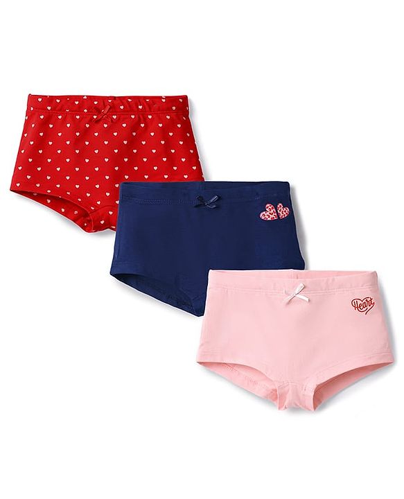 Pine Kids Cotton Elastane Knit Panties With Heart Print Pack of 3 - Multicolor