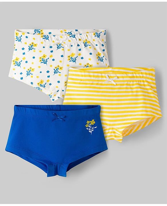 Pine Kids Cotton Elastane Knit Panties with Floral Print Pack of 3 (Color May Vary)