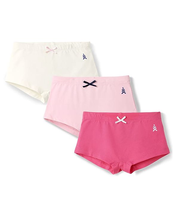 Pine Kids Cotton Elastane Knit Solid Panties With Applique - Multicolor