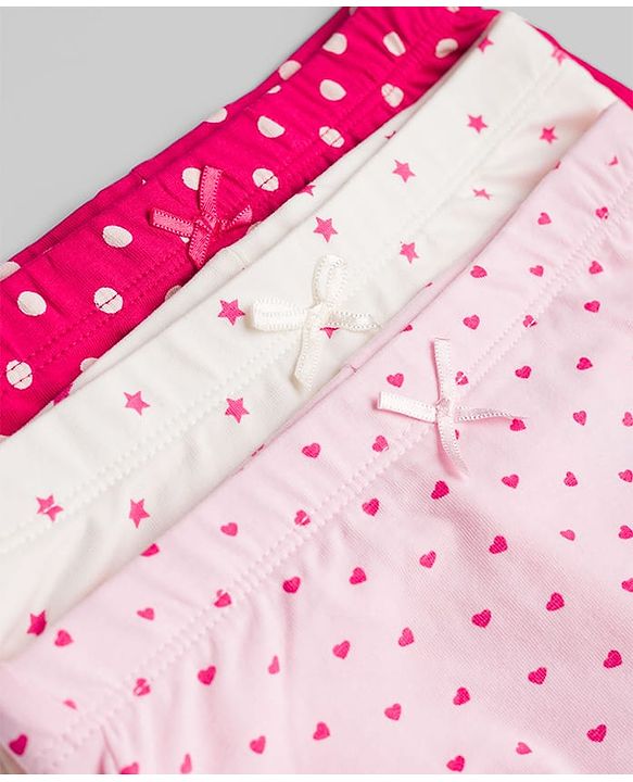 Pine Kids Cotton Elastane Knit Panties with Heart & Polka Dot Print Pack of 3 (Color May Vary)
