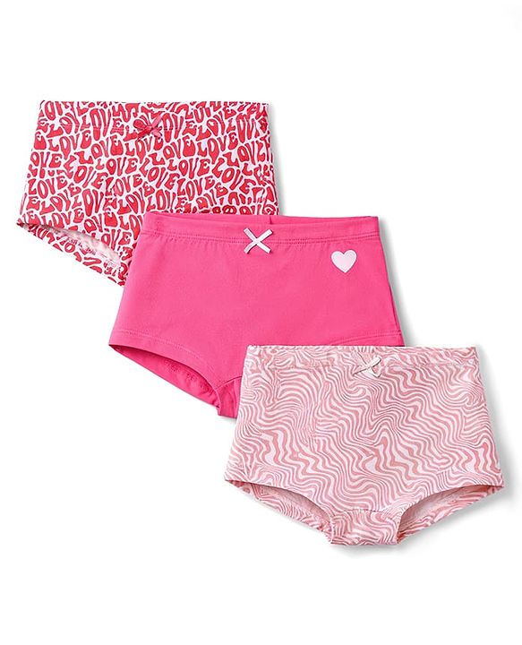 Pine Kids Cotton Elastane Knit Panties With Love & Heart Print Pack of 3 - Multicolor