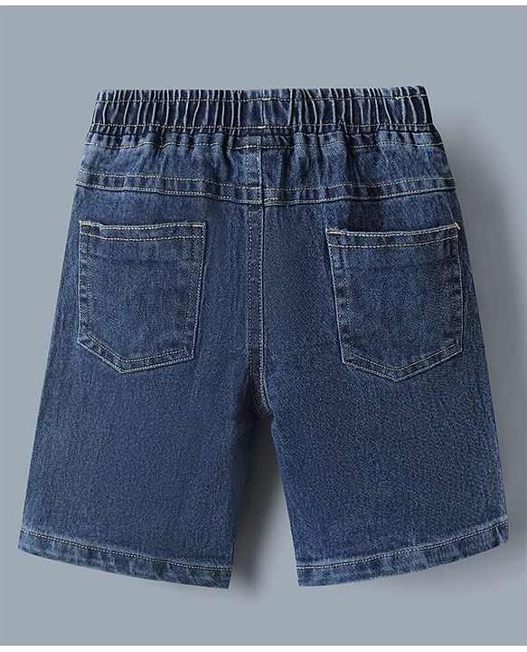 Babyhug Single Jersey Knit Denim Half Sleeves Shirt & Shorts Set With Text Print Inner Tee - Blue