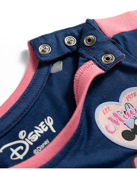 Babyhug Disney Single Jersey Knit Half Sleeves T-Shirt & Shorts Night Suit With Minnie Mouse Applique - Navy Blue