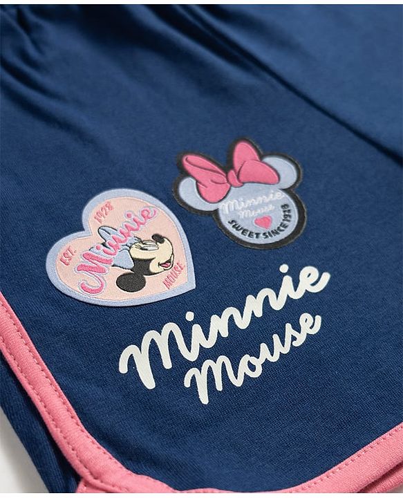 Babyhug Disney Single Jersey Knit Half Sleeves T-Shirt & Shorts Night Suit With Minnie Mouse Applique - Navy Blue