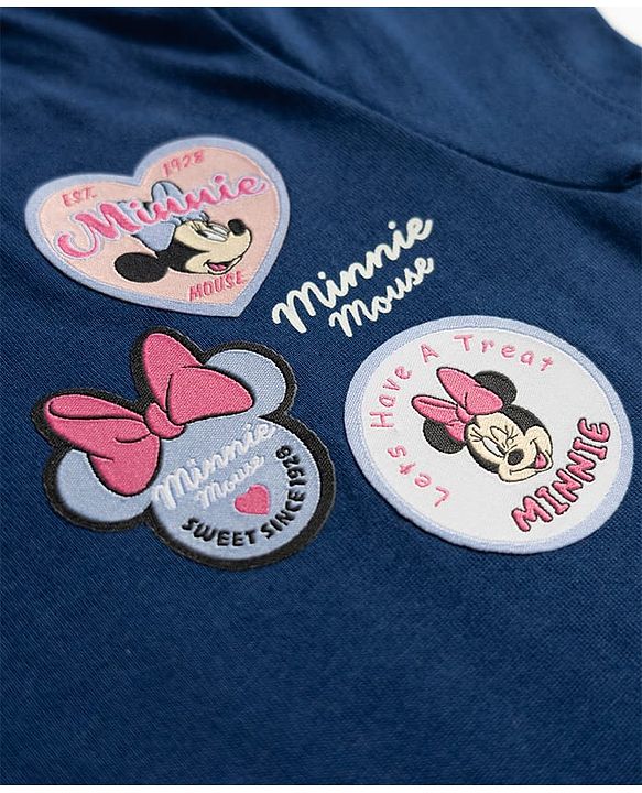 Babyhug Disney Single Jersey Knit Half Sleeves T-Shirt & Shorts Night Suit With Minnie Mouse Applique - Navy Blue