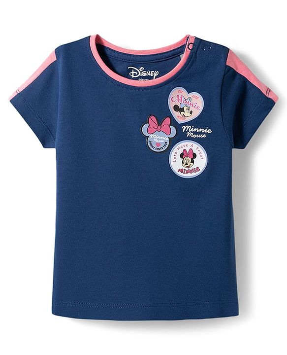 Babyhug Disney Single Jersey Knit Half Sleeves T-Shirt & Shorts Night Suit With Minnie Mouse Applique - Navy Blue