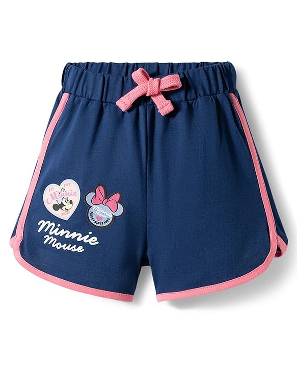 Babyhug Disney Single Jersey Knit Half Sleeves T-Shirt & Shorts Night Suit With Minnie Mouse Applique - Navy Blue