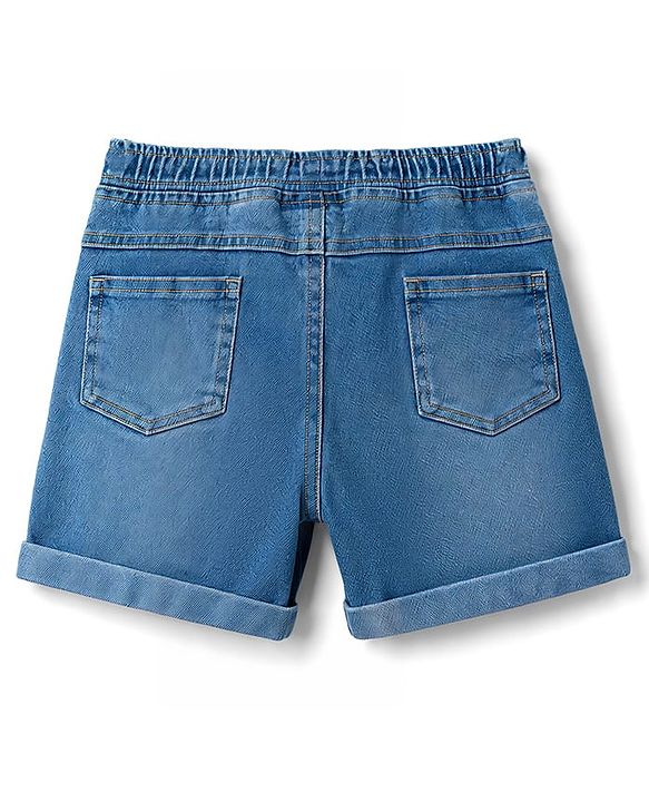 Babyhug Single Jersey Knit Half Sleeves T-Shirt & Denim Shorts With Front & Back Beach Theme - Charcoal Grey & Blue