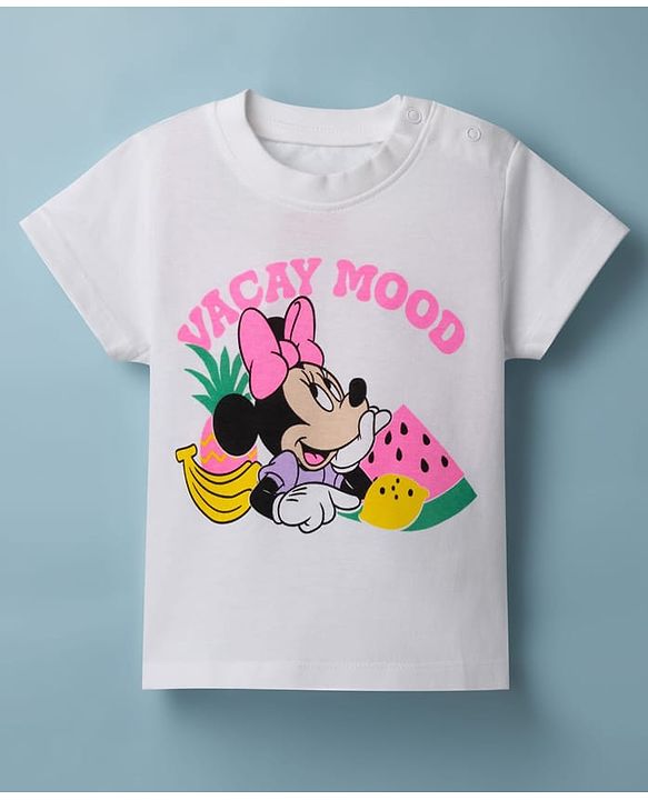 Babyhug Disney Single Jersey Knit Half Sleeves T-shirt & Shorts Night Suit With Minnie Mouse Graphic - White