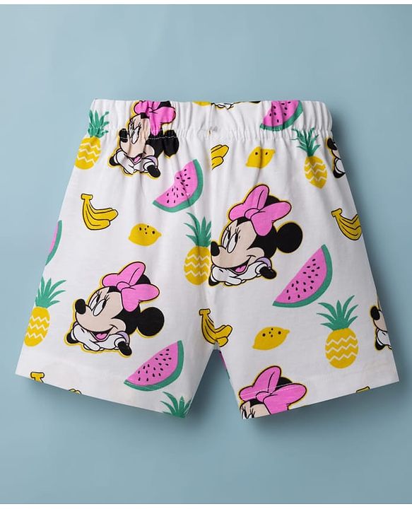 Babyhug Disney Single Jersey Knit Half Sleeves T-shirt & Shorts Night Suit With Minnie Mouse Graphic - White