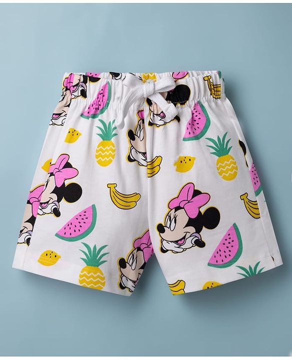 Babyhug Disney Single Jersey Knit Half Sleeves T-shirt & Shorts Night Suit With Minnie Mouse Graphic - White